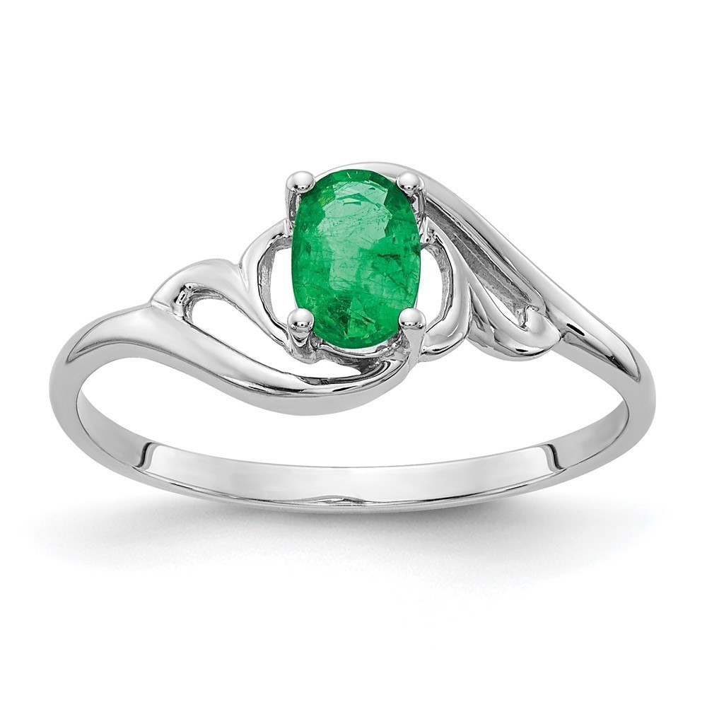 Million Charms 14k White Gold Green Emerald Ring, Size 6